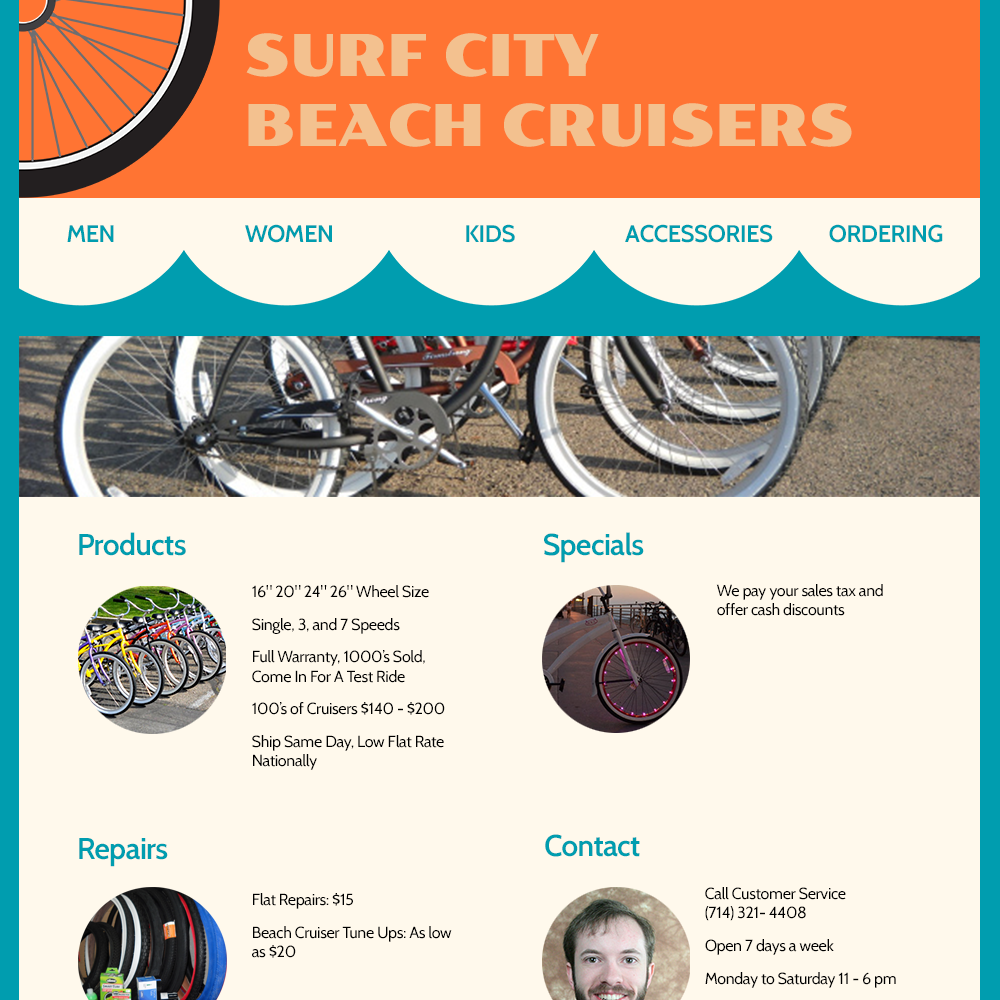 Website design for Surf City Beach Cruisers